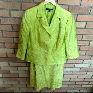 Lafayette 148 Linen Blend Green Blazer & Sheath Dress Floral Set Size 8 Sample